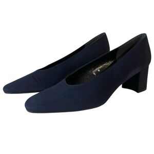 Bandolino Womens Shoes 2” Block Heels Pumps Navy Blue Fabric 9 M Made In Spain